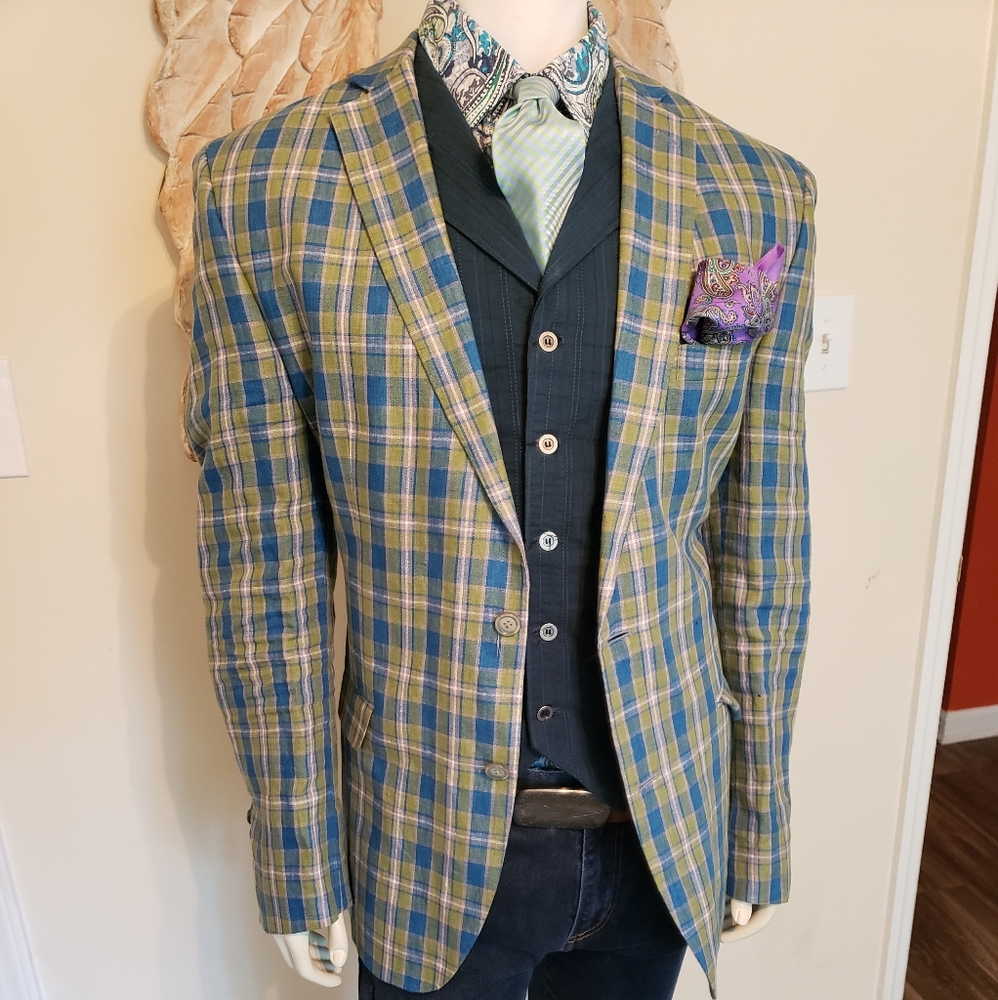 MENS PLAID TALLIA SPORTS COAT LINEN